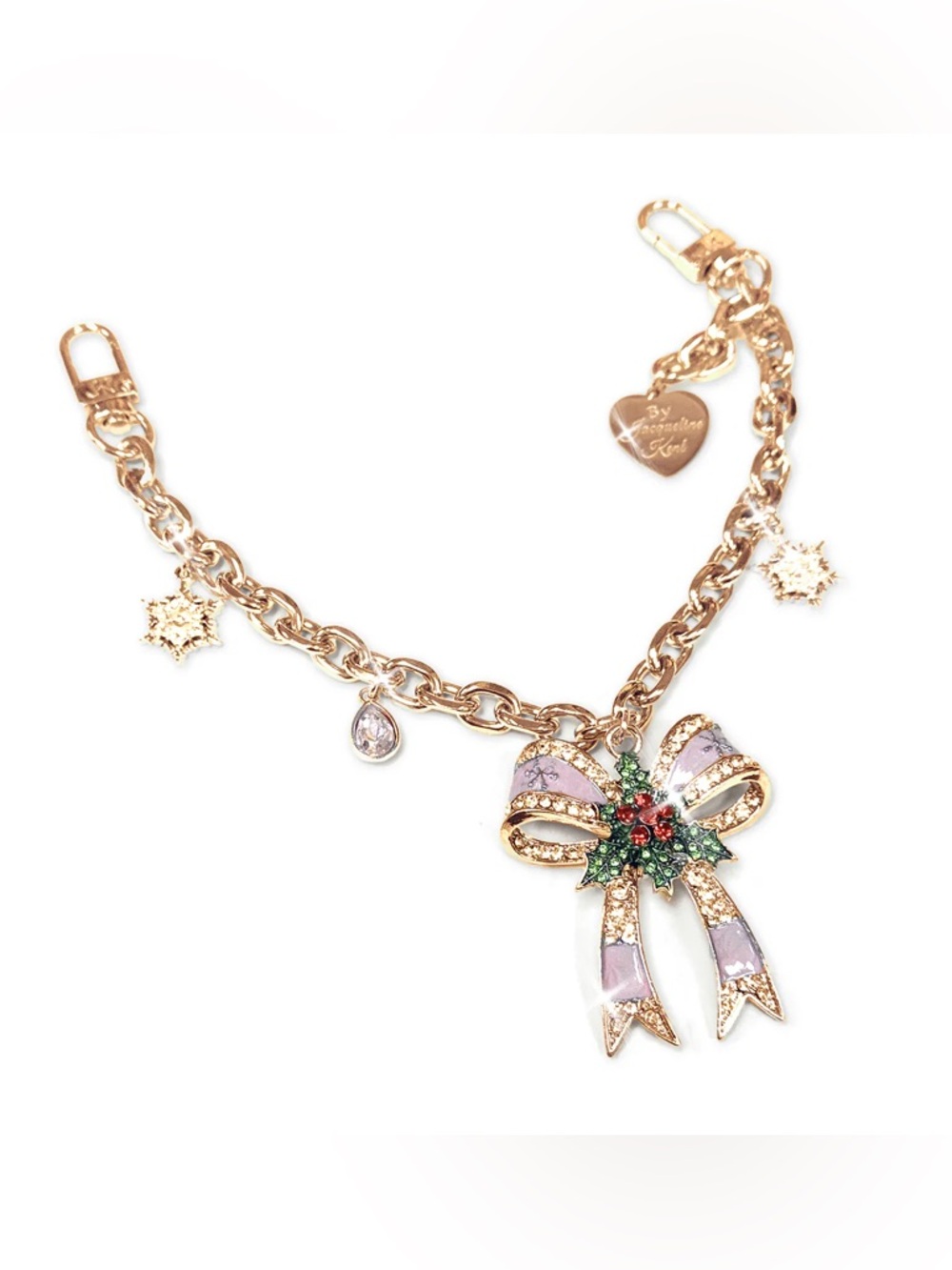 Jacqueline Kent Gold Bow Chain for Bags or Cups with Pink & Green Accents